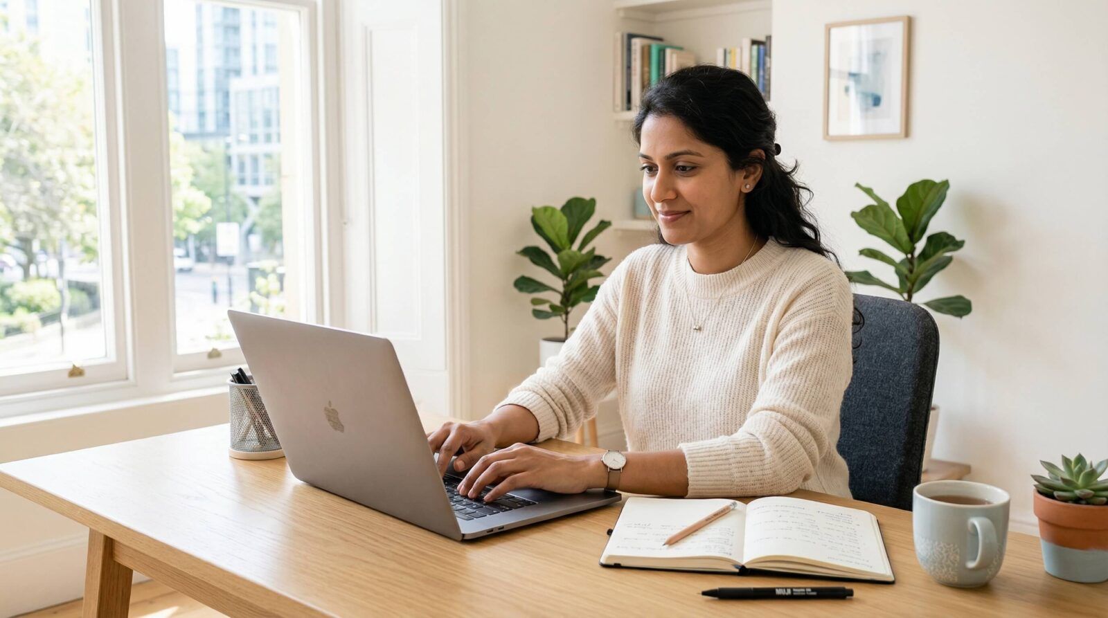 a woman working on a laptop