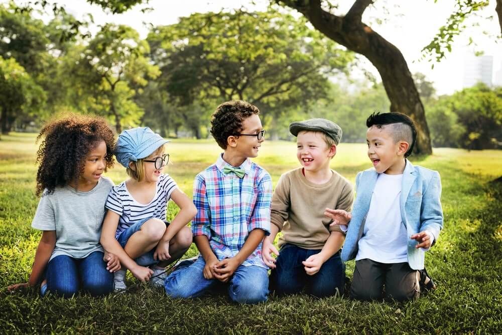 Kids Playing Cheerful Park Outdoors Concept