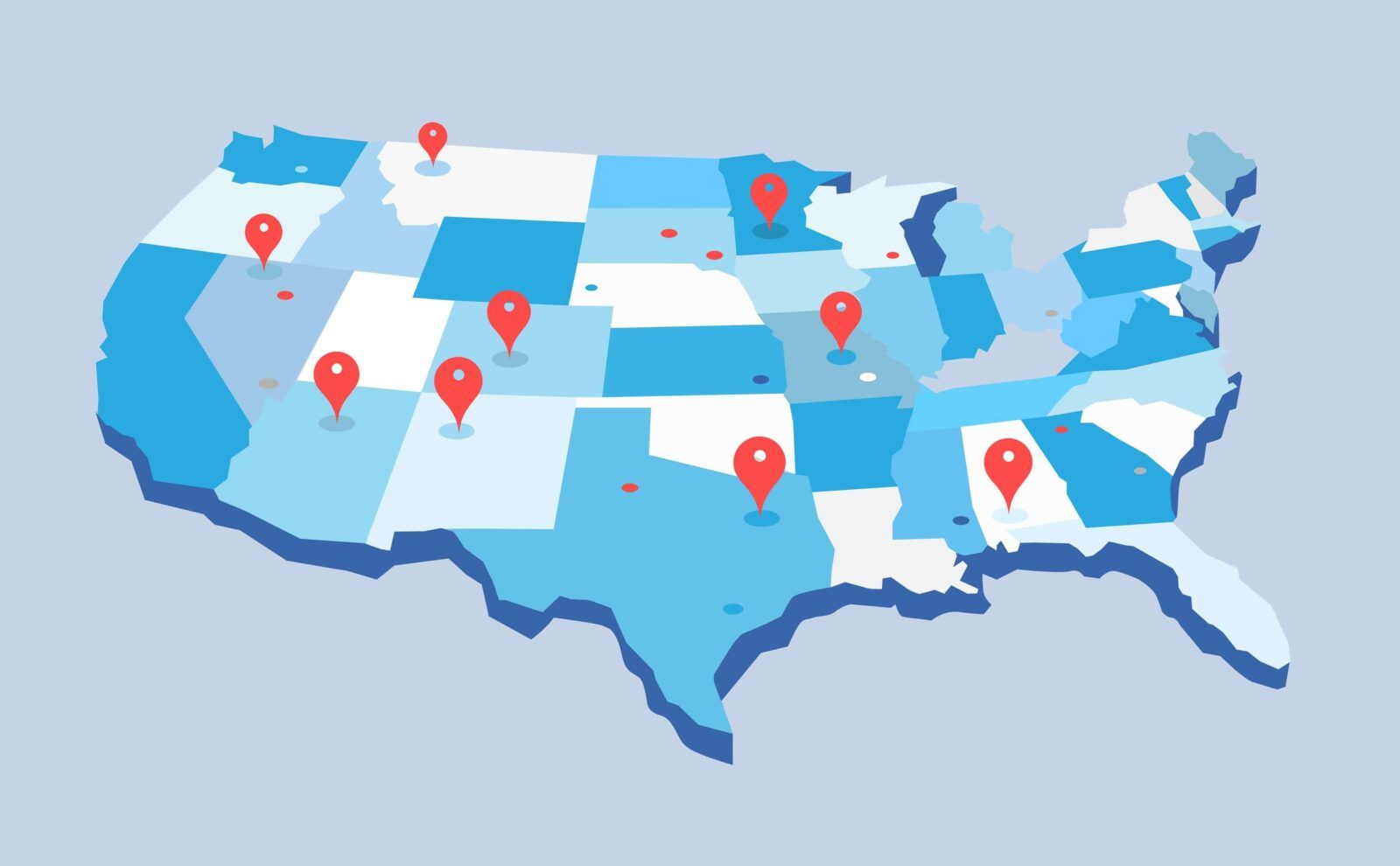 Pin map of the United state of America. Vector illustration
