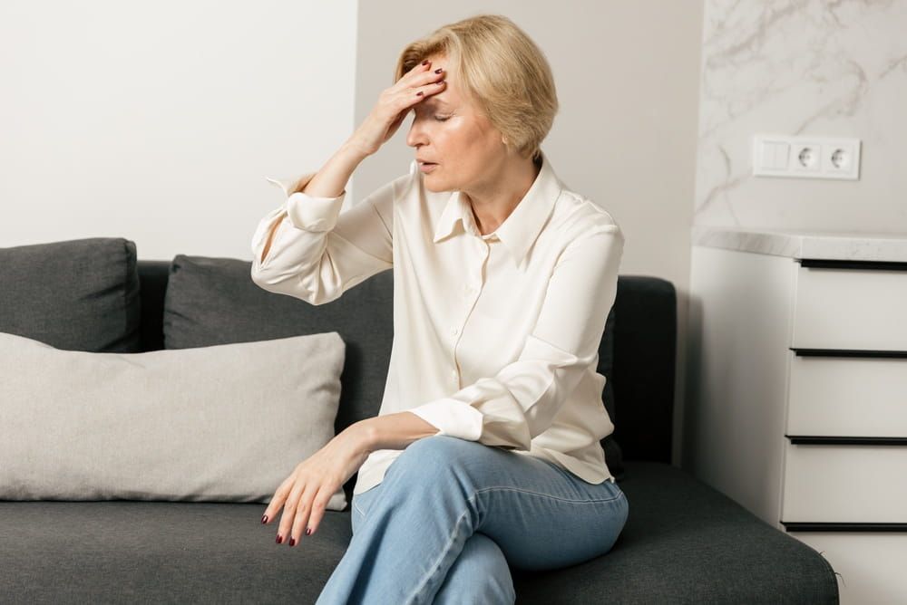 She sick, tired and in stress. Headache, suffering from chronic migraine concepts
