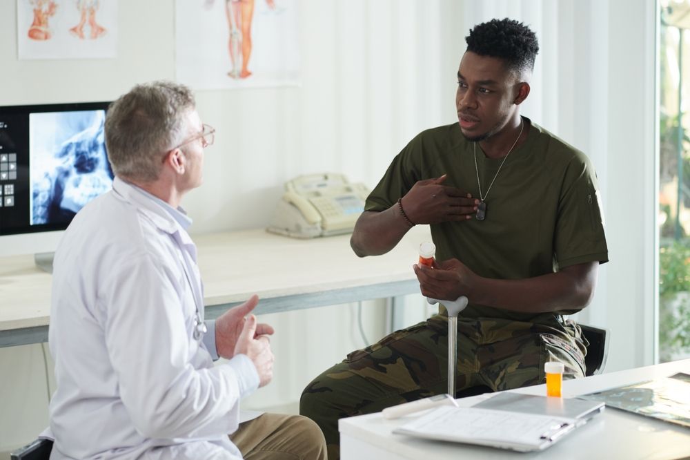 Former soldier visiting general practitioner for annual check-up