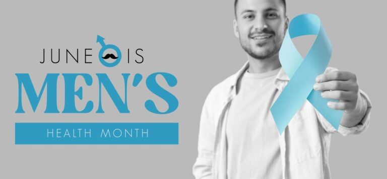 Men’s Health Awareness Ribbon On Grey Background Banner