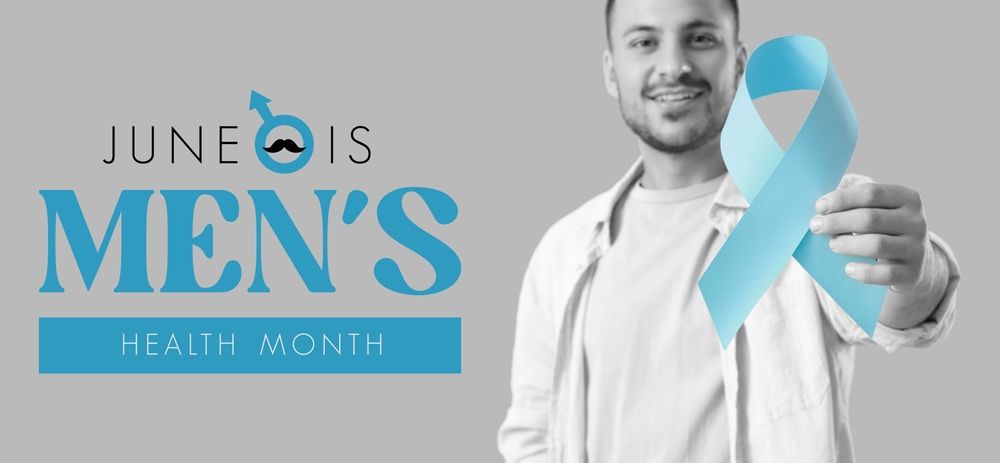 Men’s Health Awareness Ribbon On Grey Background Banner