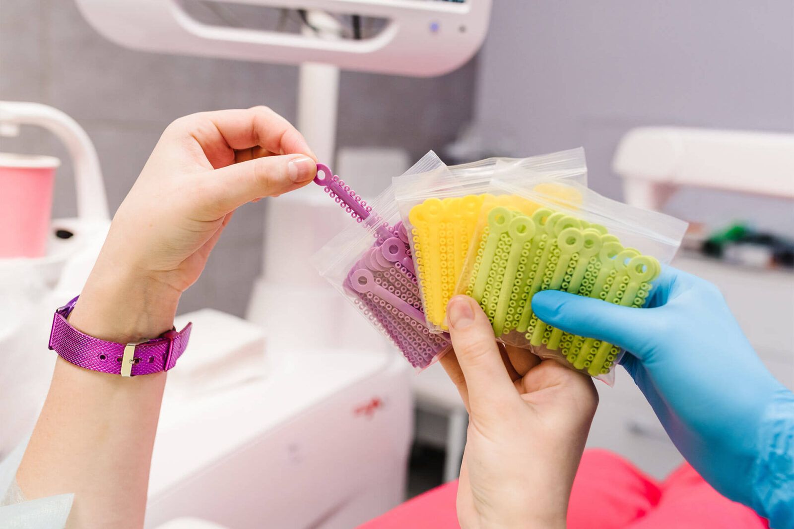 Colorful rubber bands for bracket system, for braces