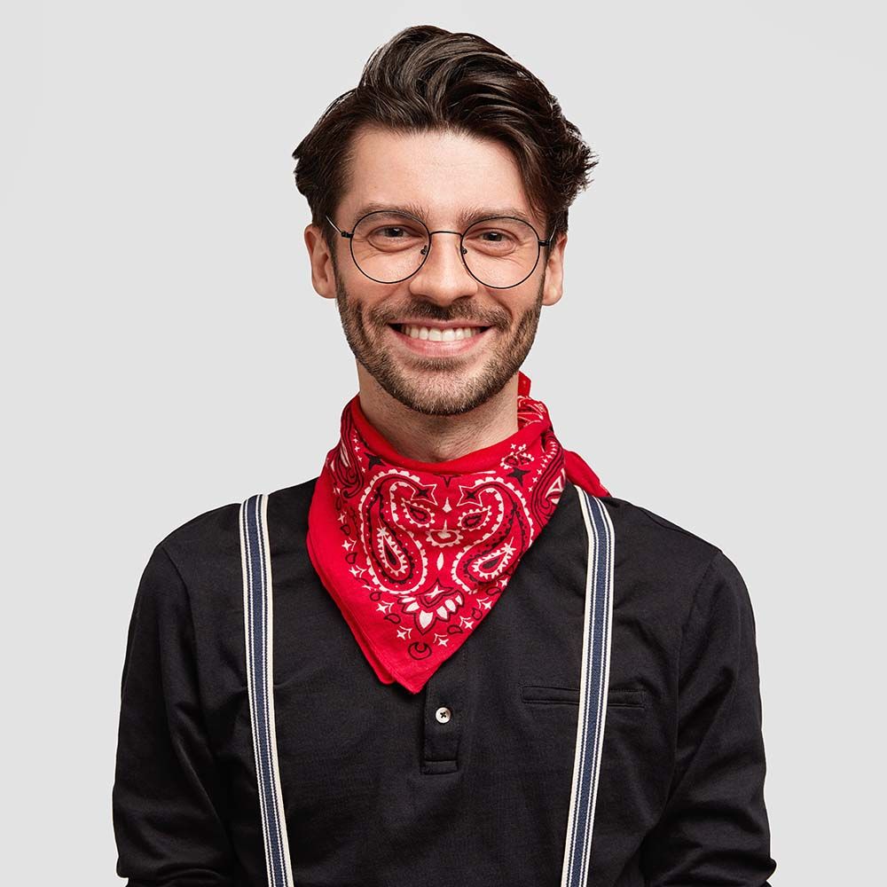 portrait of cheerful fashionable hipster guy