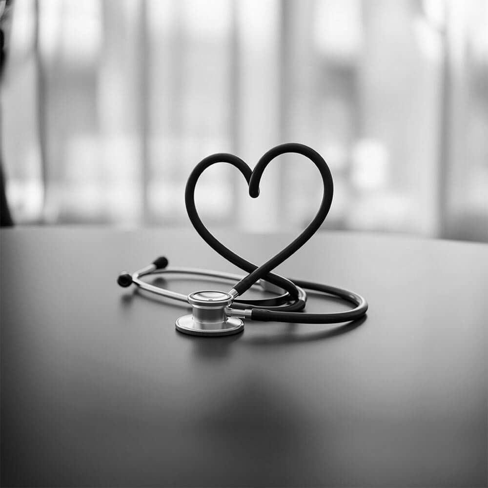 Create a stethoscope with a dark blue cord. Wrap the cord around to form a heart shape.