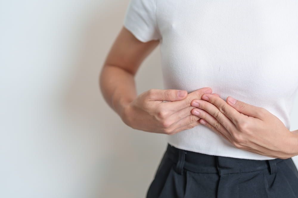 Woman having liver pain. Liver cancer and Tumor, Jaundice, Viral Hepatitis A, B, C, D, E