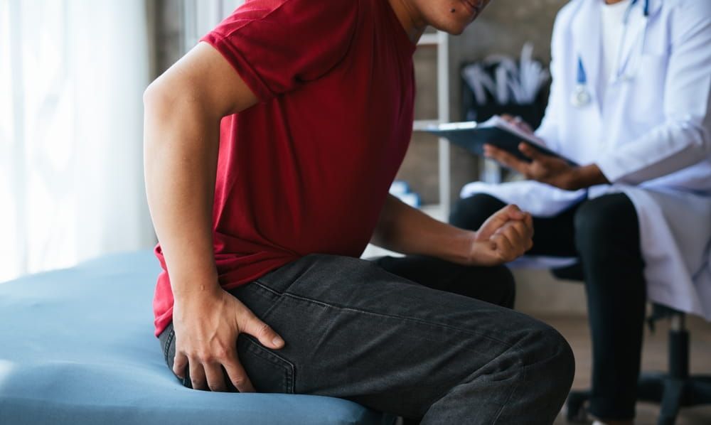 Man seeing doctor with hemorrhoids symptoms , Healthy concept.