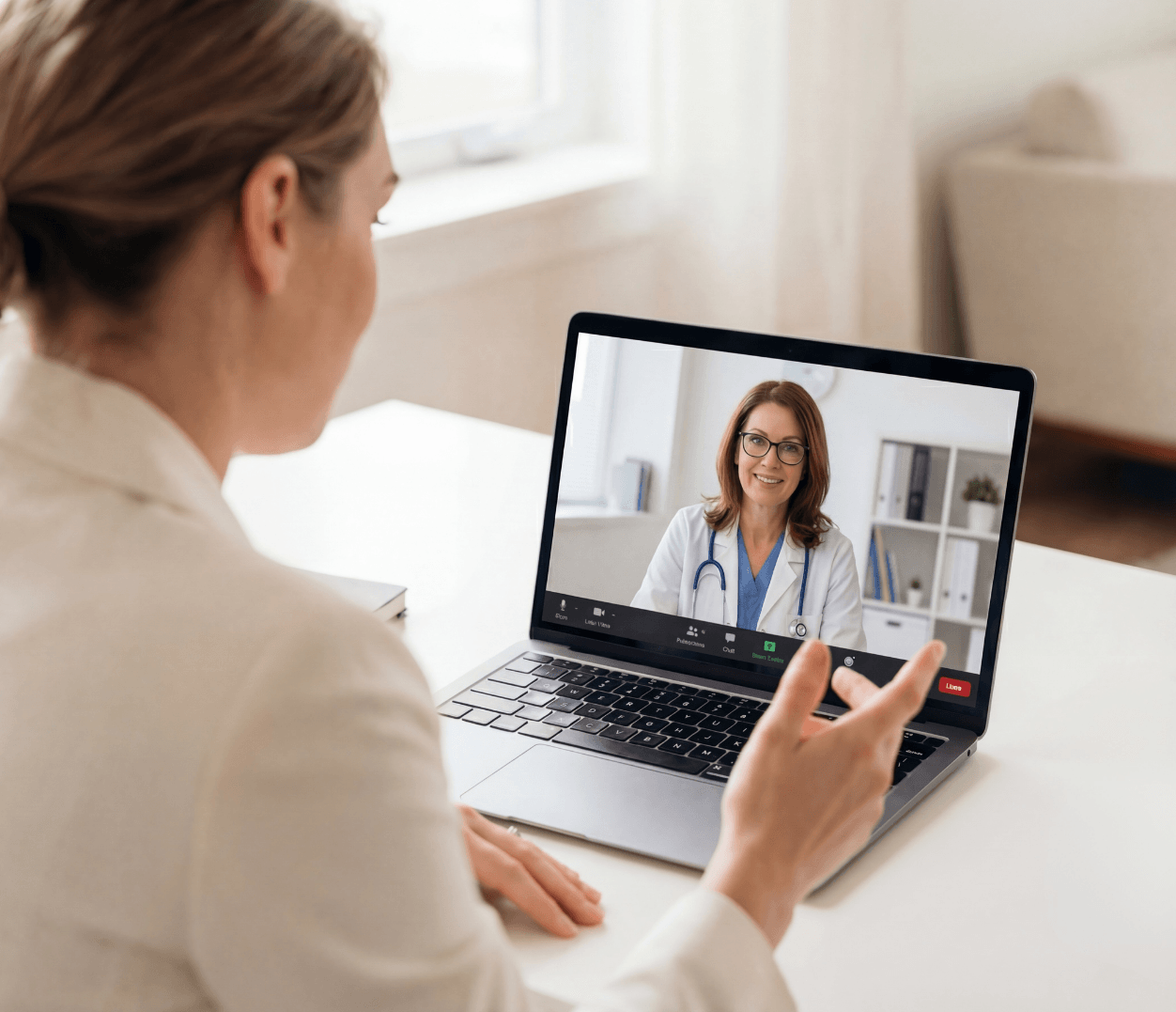 Provider on the laptop speaking to another provider