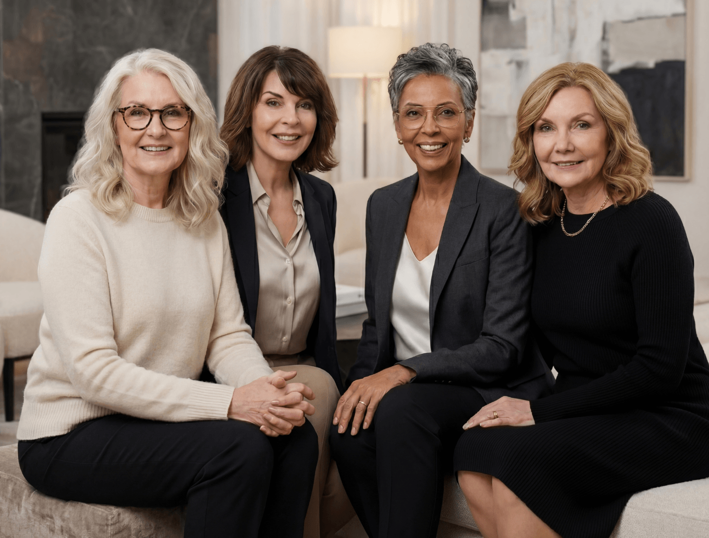 Four affluent women smiling