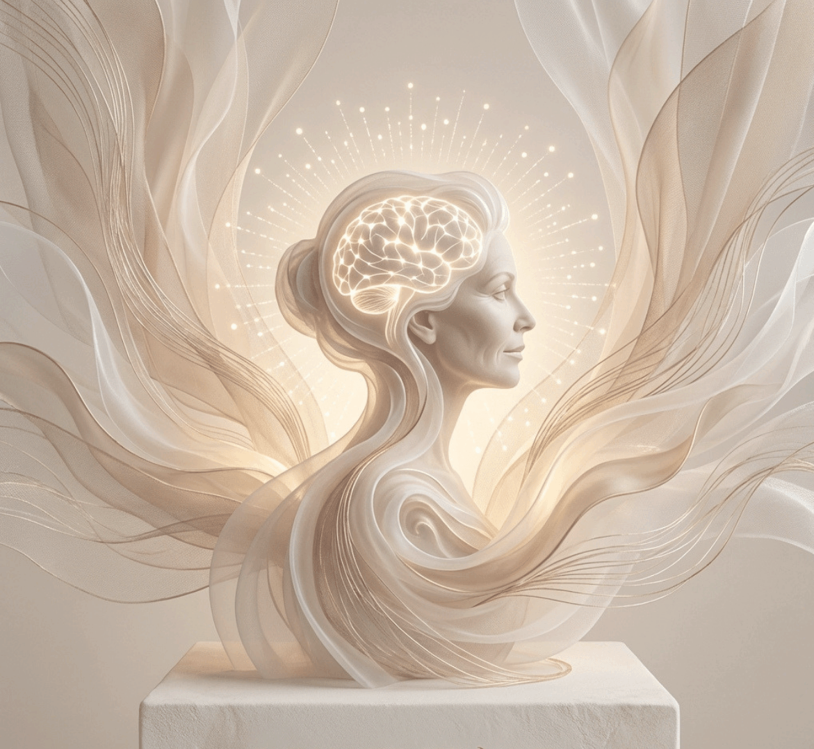 Women and Brain illuminated in an abstract drawing