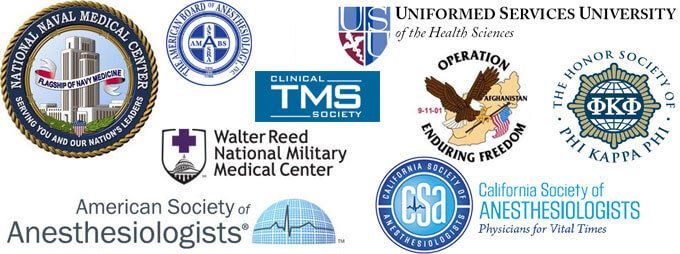 various logos and titles representing medical, military, and educational organizations, primarily focused on anesthesiology and military medicine