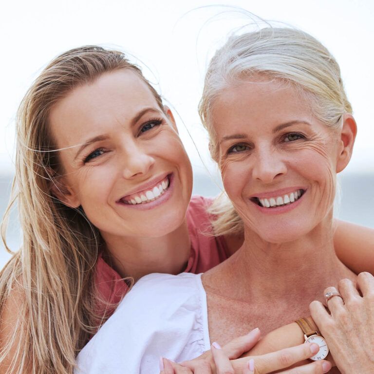 Portrait Happy Mother Daughter Near Sea