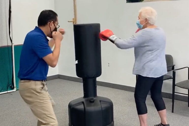a free-standing punching bag, commonly used for boxing training and fitness exercises.