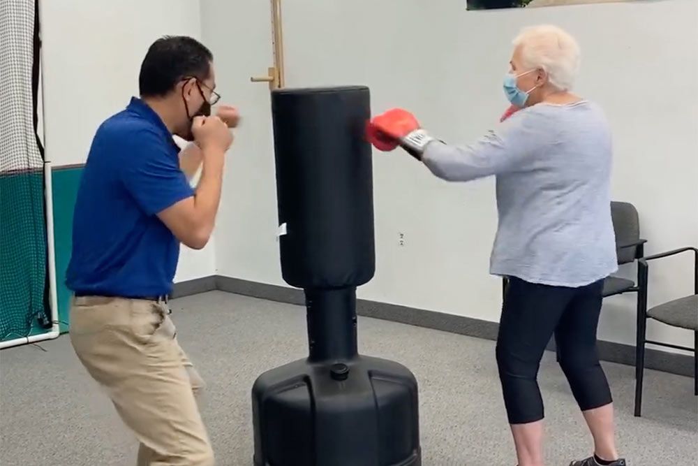 a free-standing punching bag, commonly used for boxing training and fitness exercises.