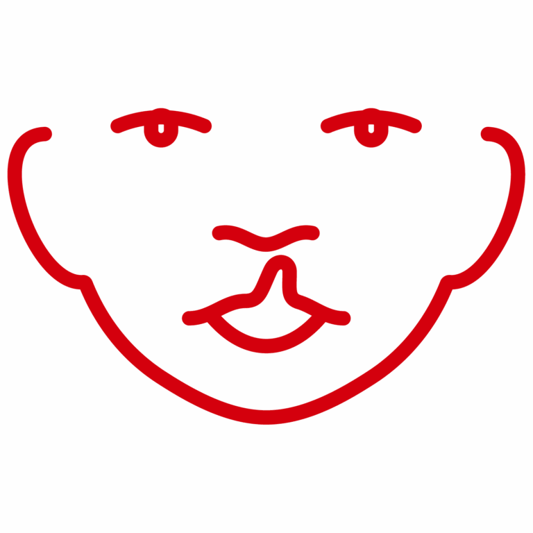 a minimalist red outline icon of a face