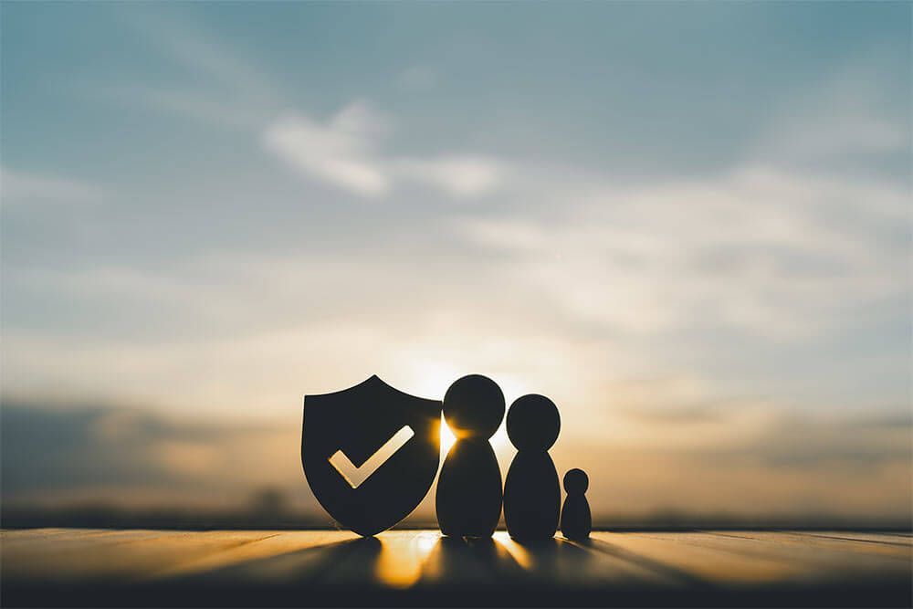 Shield protect icon and family model, Security protection and health insurance