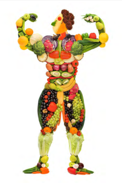 Fruits and vegetables in the shape of fitness body