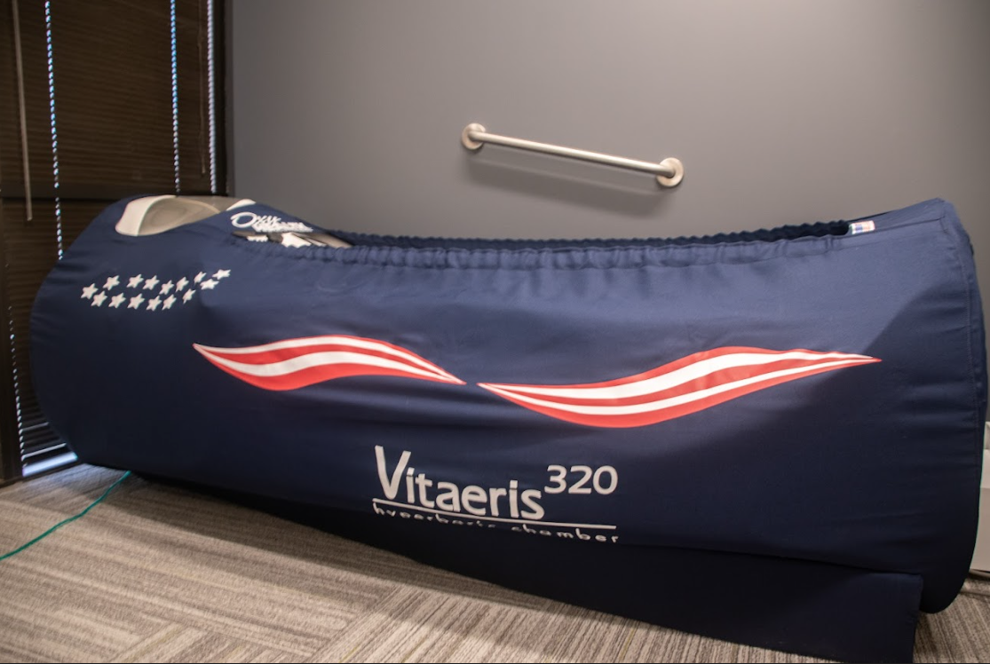 an OxyHealth Vitaeris 320 portable hyperbaric chamber, designed for medical-grade oxygen therapy