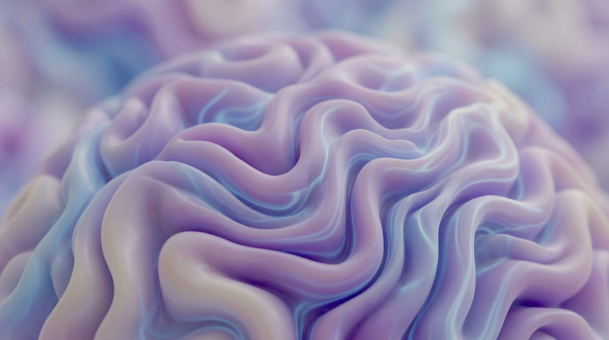 abstract macro texture inspired by brain folds and neural waves, soft lilac lavender and pale blue tones
