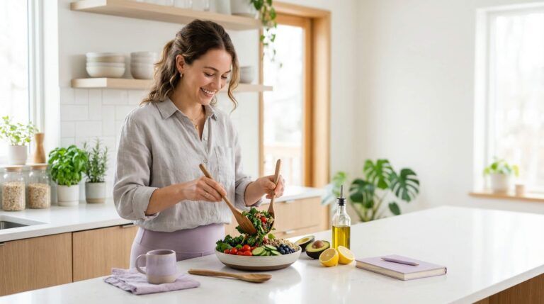 bright lifestyle image of a person making a healthy daily choice such as preparing food